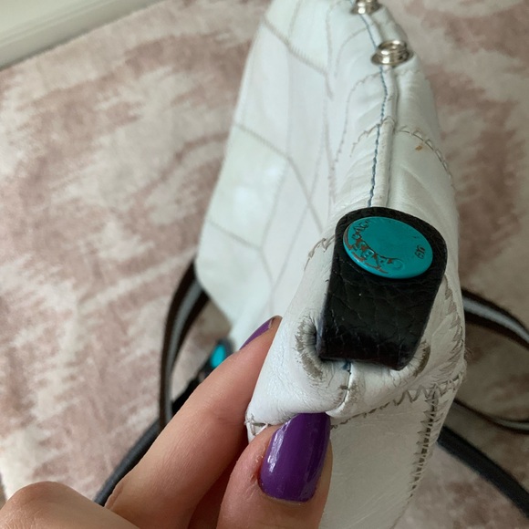 Vintage Y2K 90’S Square Patch Medium Leather White Snap Purse Bag Made in Italy - Picture 7 of 16